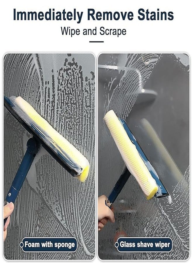 TRADY Multi-Use Window Squeegee with 56" Long Handle, 2 in 1 Window Cleaning Tools with Dual Side Blade Rubber & Scrubber Sponge, Standard Professional Squeegee for Car Windshield and Shower Door - Image 3